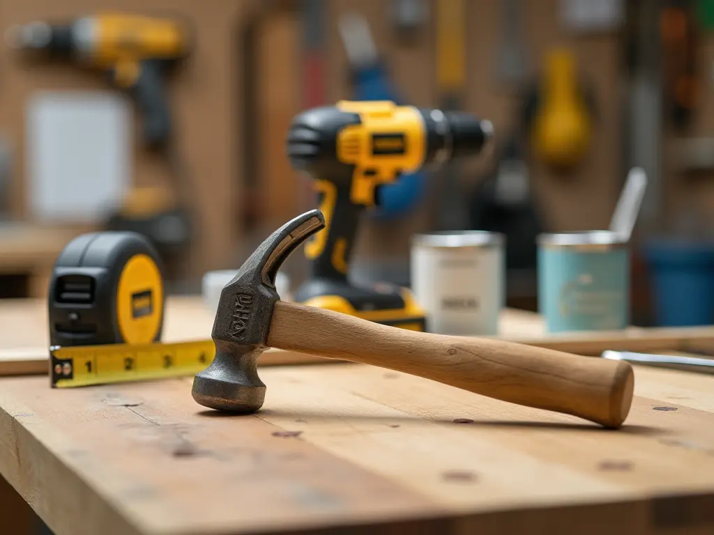 Close-up of essential home improvement tools and resources