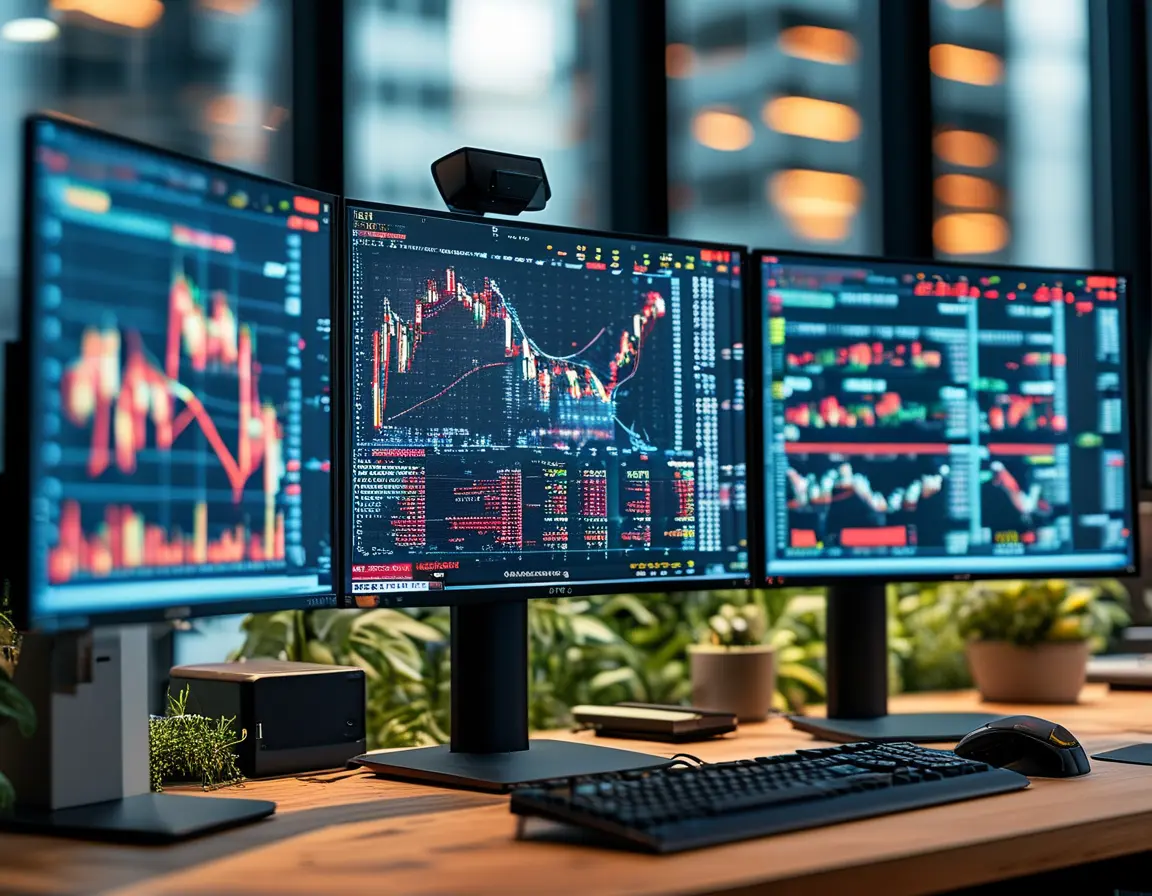 A multi-screen trading setup with deep liquidity charts representing institutional trading platforms.