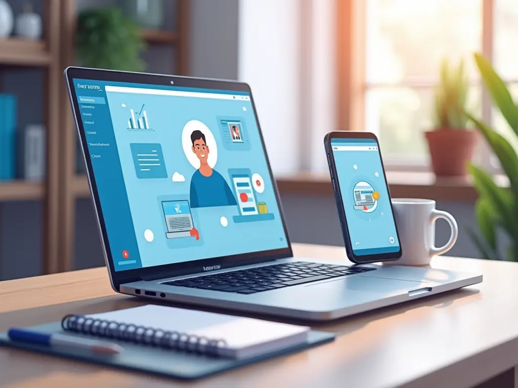 Digital tools on a modern desk symbolizing a digital workplace