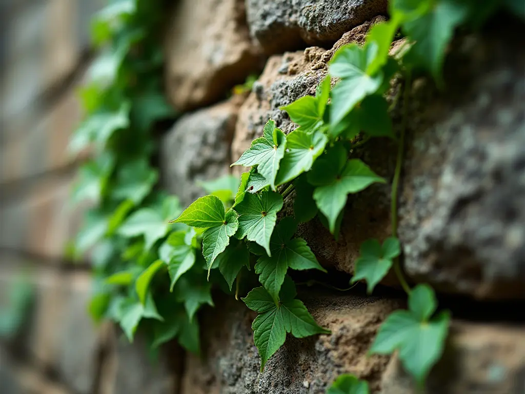 A close-up of a tightly coiled, resilient vine gripping a rough stone wall, symbolizing growth through struggle.